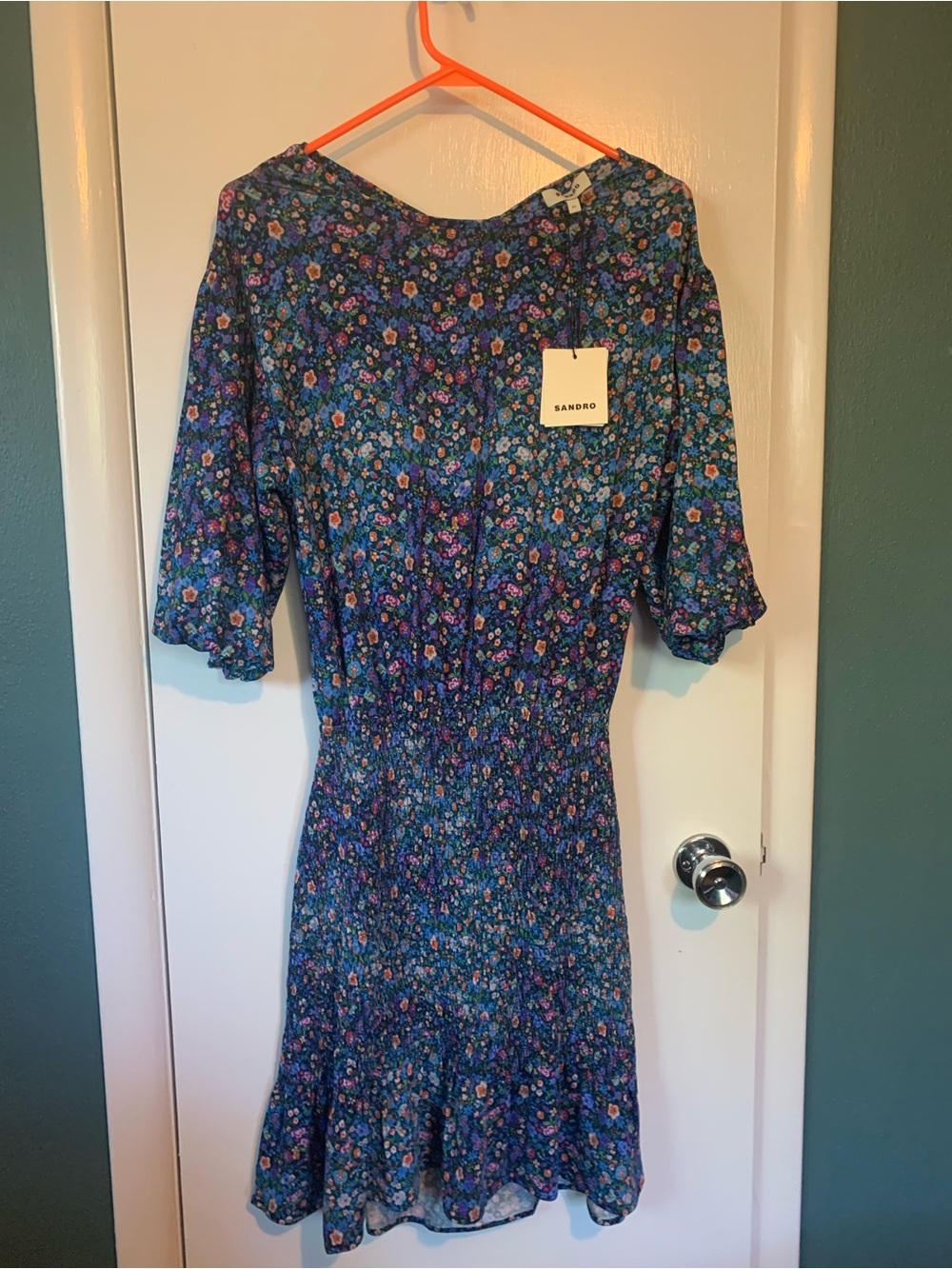 Sandro NWT Spinelle Blue Floral Midi Dress